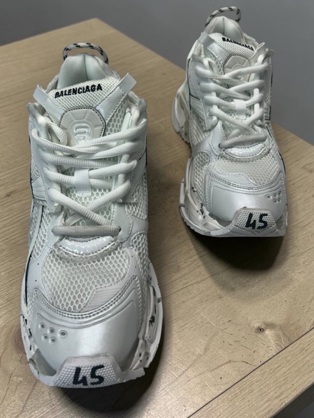 Men’s Balenciaga White Mesh & Leather Chunky Athletic Sneakers